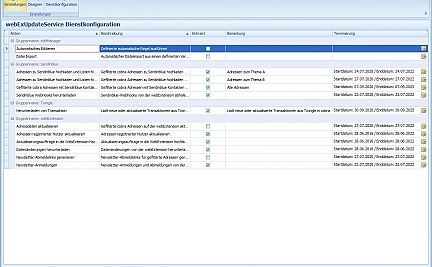 Konfiguration der einzelnen Aktionen im editManager Systemdienst aus cobra CRM.
