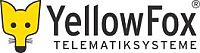 Schwarzer Schriftzug yellowFox auf weißem Untergund mit gelbem Fuchs-Symbol