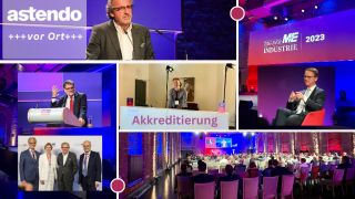 Collage aus Impressionen des Tages der Metall- und Elektroindustrie mit Akkreditierungs-Counter