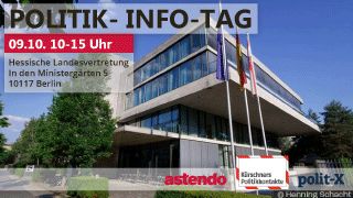 Einladung zum Politik-Info-Tag, schwarze Schrift auf hellem Grund mit Motiv Hessische Landesvertretung