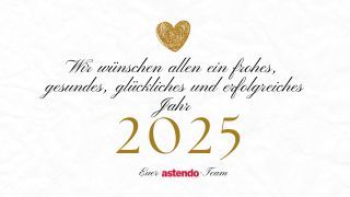 weißer Hintergrund, darauf ein goldenes Herz, in goldener Schrift die Zahl 2025 und in schwarzer Schrift Wir wünschen allen ein frohes, gesundes, glückliches und erfolgreiches Jahr 