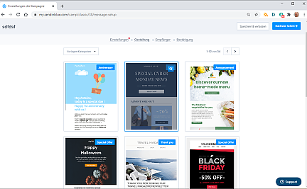 Galerie der Newsletter-Templates von sendinblue