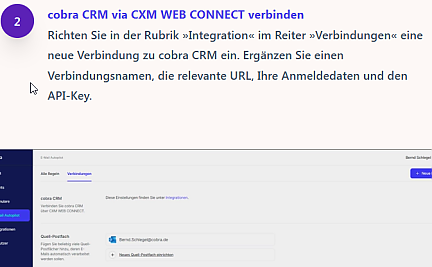Screenshot mit Anleitung zur Einrichtung des E-Mail-Autopiloten in der cobra Cloud, Teil 2