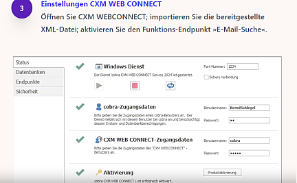 Screenshot mit Anleitung zur Einrichtung des E-Mail-Autopiloten in der cobra Cloud, Teil 3